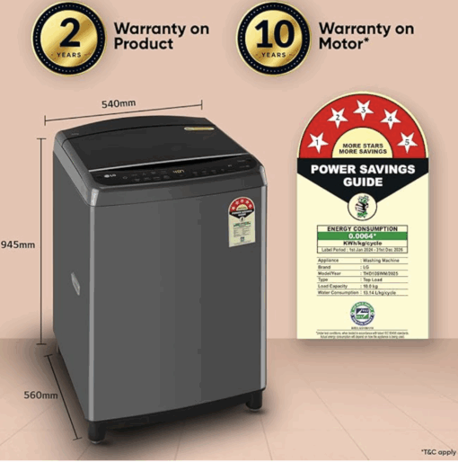 LG 10.0 Kg 5 Star AI Direct Drive Technology, ThinQ (Wi-Fi), Steam Wash for Allergy Removal Fully Automatic Top Loading Washing Machine (THD10SWM, Middle Black, More Fabric Care & Convenience) - Image 3